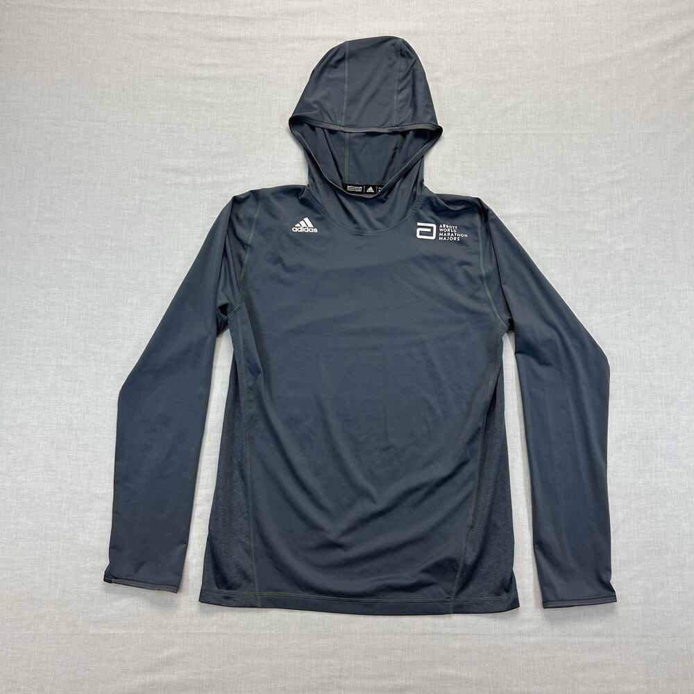 Adidas Long Sleeve Hooded Running Shirt Men's Medium GrayAbbott World Marathon